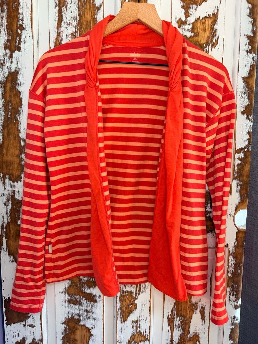 Icebreaker 100% Merino Wool Cardigan Sweater Pink & Coral Stripe Size M